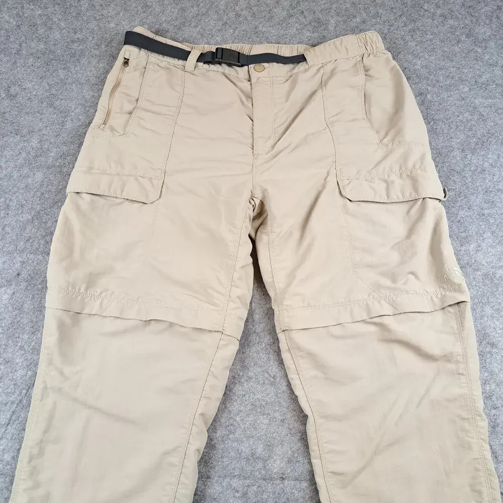 The North Face Pants Mens XL Tan Nylon Hiking Cargo Integrated Belt Outdoor